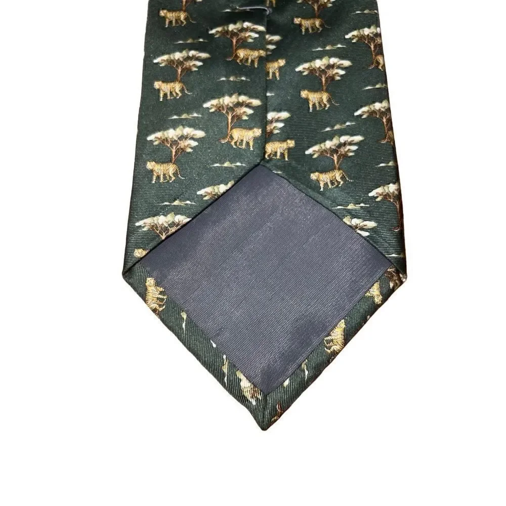 Joseph Lyman Green & Tan African Lion Safari Handmade in Italy Necktie